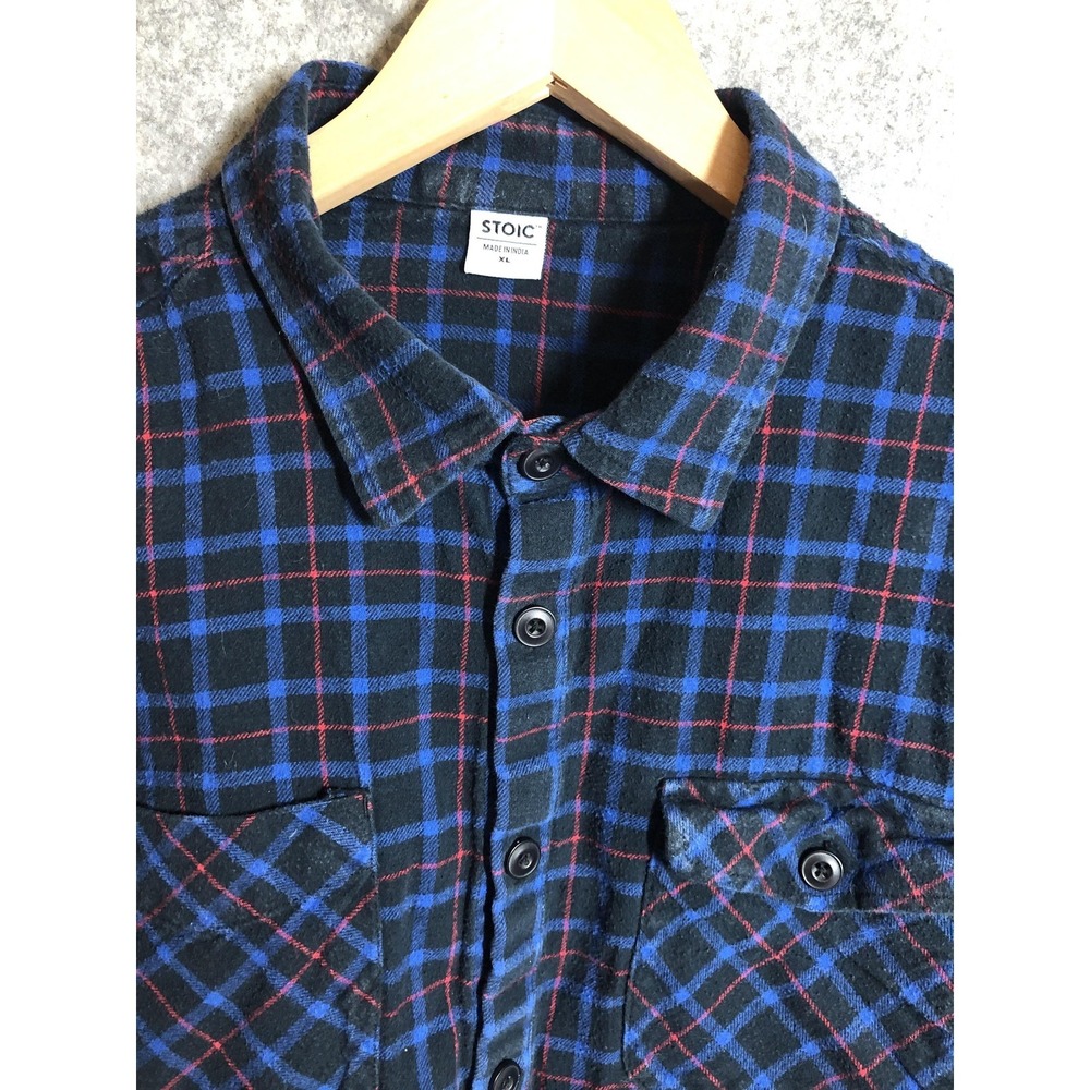 Stoic Shirt Mens XL Blue Plaid Flannel Casual Hiking Camping Outdoor
